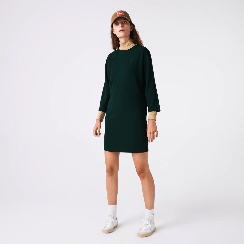 Lacoste Women’s Crew Neck Flowy Dress In Two Tone Green Size 38 (6 US)